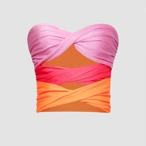 Orange, Light Pink, and Hot Pink Twisted Front Tube Top